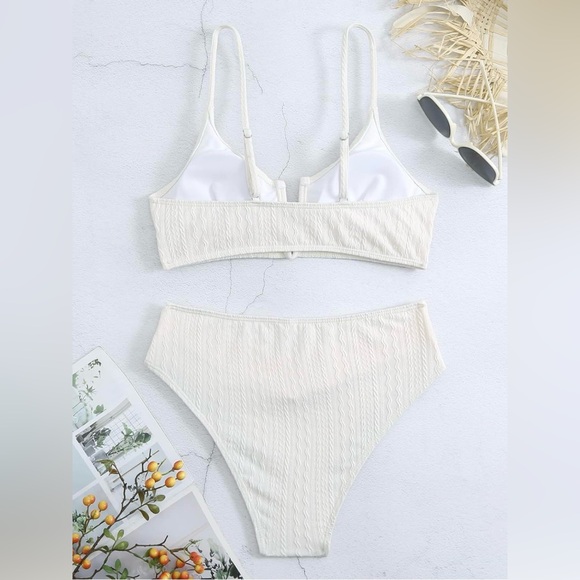 V Cut High Waisted Bikini Ribbed V-Wired Cami Two Pieces Swimsuit NWOT - Picture 4 of 10